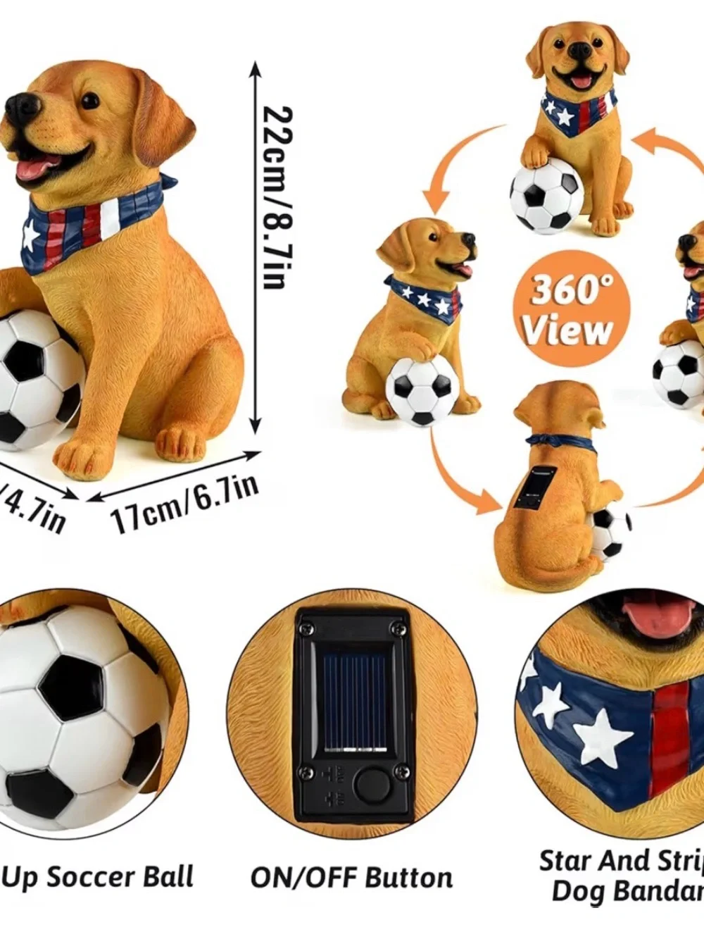 Patriotic Yellow Dog Solar Garden Light with Soccer Ball